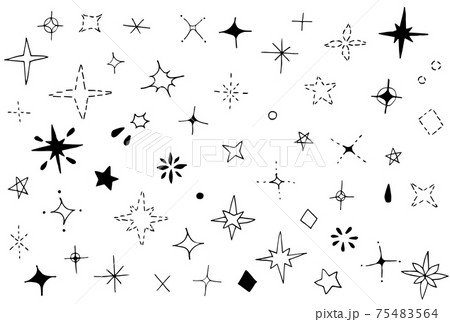 かわいい手描きのモノクロのキラキラアイコンセットのイラスト素材