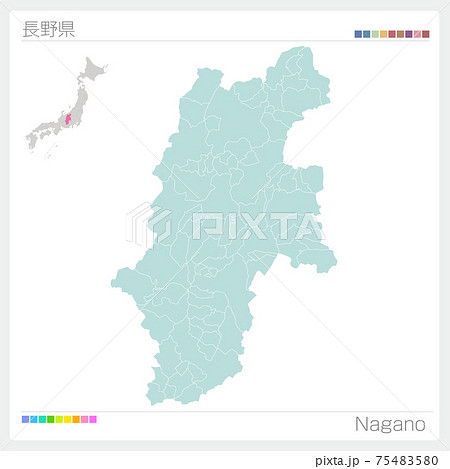 長野県の地図 Nagano 市町村 区分け のイラスト素材