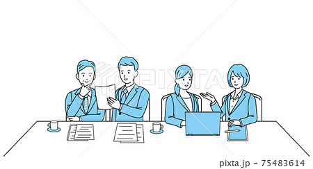 ビジネス　会社員　打ち合わせ　報告　相談　男女　ミーティング　イラスト素材 75483614