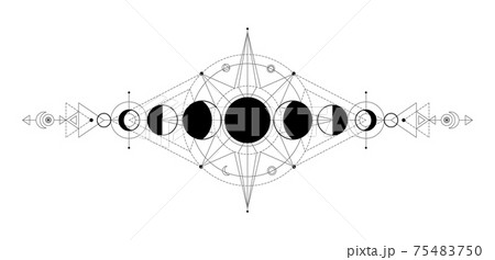 Moon phases. Astrology celestial symbols. Mystical black and white pictogram. Abstract sketch of lunar cycle. Decorative occult tattoo, cosmic sign. Vector engraving mysterious space icon Moon phases. Astrology celestial symbols. Mystical black and white pictogram. Abstract sketch of lunar cycle. Decorative occult tattoo, cosmic sign. Vector engraving mysterious space icon 75483750