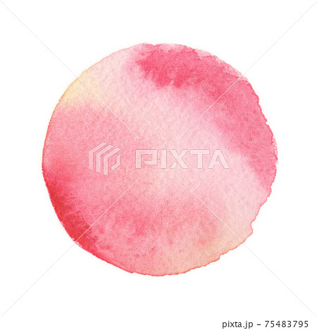 水彩画の丸素材（No.3 赤）アナログ、紙の質感、風合い 75483795