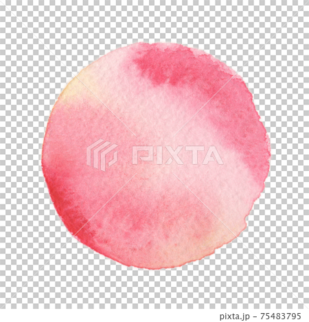 水彩画の丸素材（No.3 赤）アナログ、紙の質感、風合い 75483795