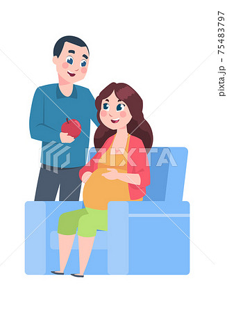 Pregnancy. Cartoon pregnant woman with husband. - Stock