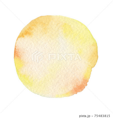 水彩画の丸素材（No.5 黄色）アナログ、紙の質感、風合い 75483815