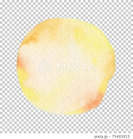 水彩画の丸素材（No.5 黄色）アナログ、紙の質感、風合い 75483815