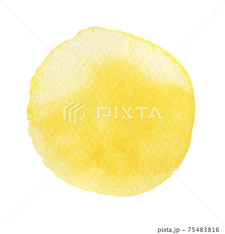 水彩画の丸素材(No.6 黄色)アナログ、紙の質感、風合い 水彩画の丸素材(No.6 黄色)アナログ、紙の質感、風合い 75483816