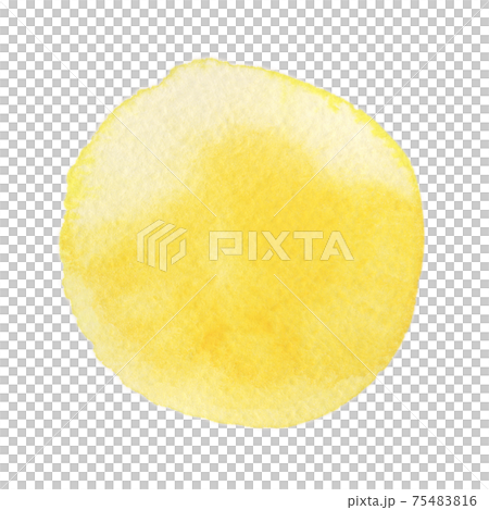 水彩画の丸素材(No.6 黄色)アナログ、紙の質感、風合い 水彩画の丸素材(No.6 黄色)アナログ、紙の質感、風合い 75483816