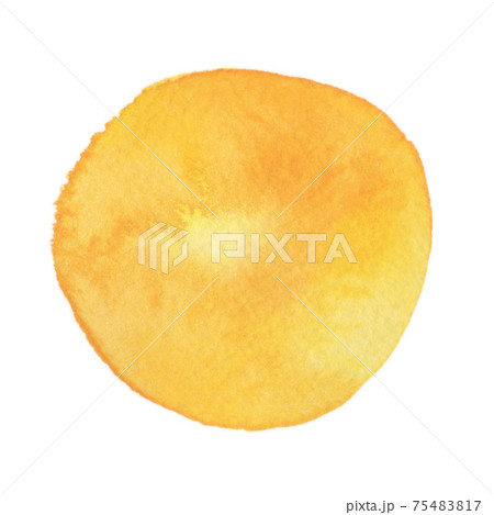 水彩画の丸素材（No.4 黄色）アナログ、紙の質感、風合い 75483817
