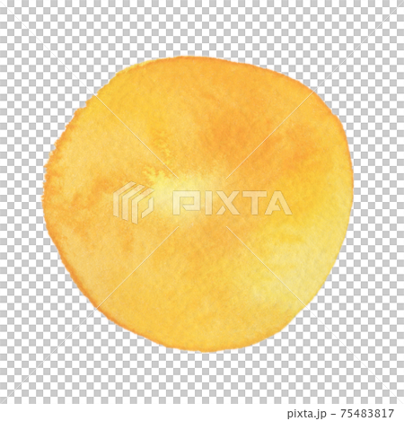 水彩画の丸素材（No.4 黄色）アナログ、紙の質感、風合い 75483817