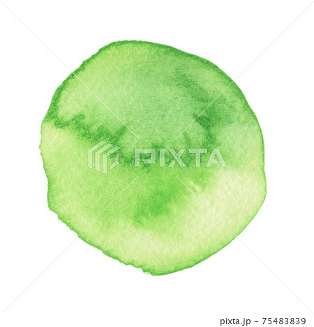水彩画の丸素材（No.8 黄緑）アナログ、紙の質感、風合い 75483839