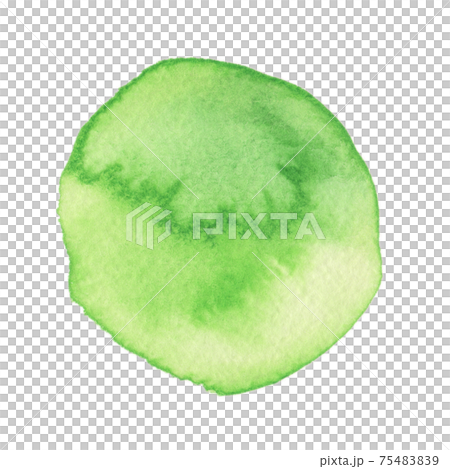 水彩画の丸素材（No.8 黄緑）アナログ、紙の質感、風合い 75483839