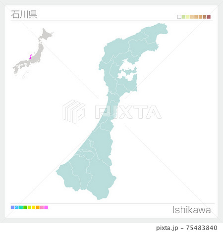 石川県の地図 Ishikawa 市町村 区分け のイラスト素材