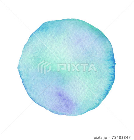 水彩画の丸素材（No.12 水色）アナログ、紙の質感、風合い 75483847