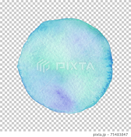 水彩画の丸素材（No.12 水色）アナログ、紙の質感、風合い 75483847