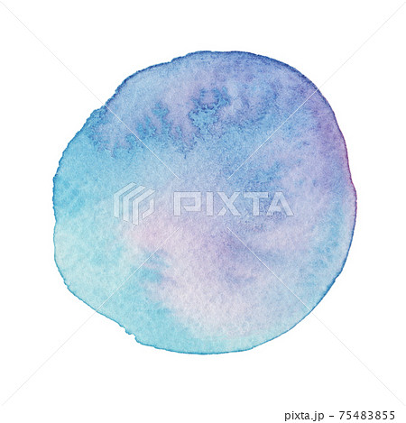 水彩画の丸素材（No.15 青）アナログ、紙の質感、風合い 75483855