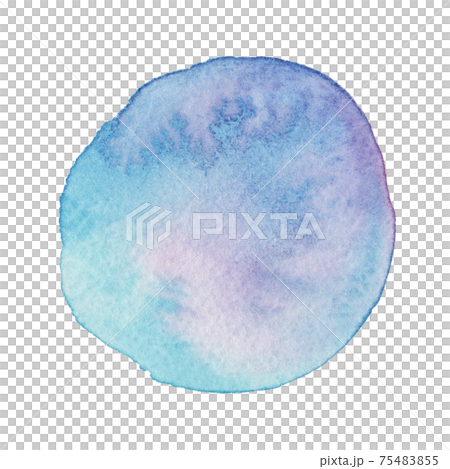 水彩画の丸素材（No.15 青）アナログ、紙の質感、風合い 75483855