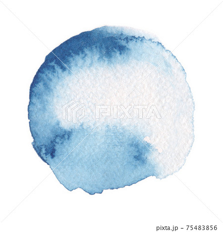 水彩画の丸素材（No.13 青）アナログ、紙の質感、風合い 75483856