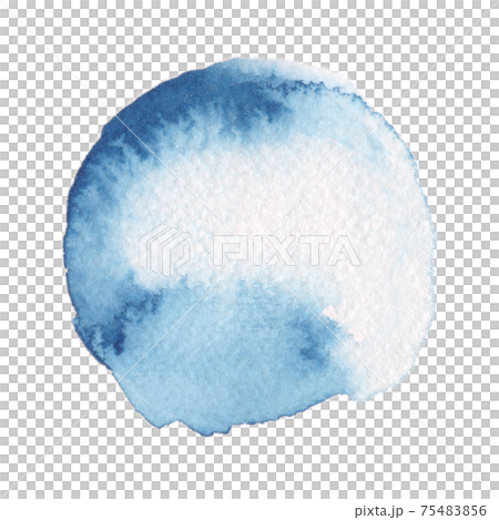 水彩画の丸素材（No.13 青）アナログ、紙の質感、風合い 75483856