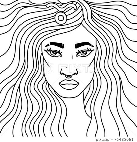 Taurus girl portrait. Adult coloring. Zodiac sign. Vector illustration. Taurus girl portrait. Adult coloring. Zodiac sign. Vector illustration. 75485061