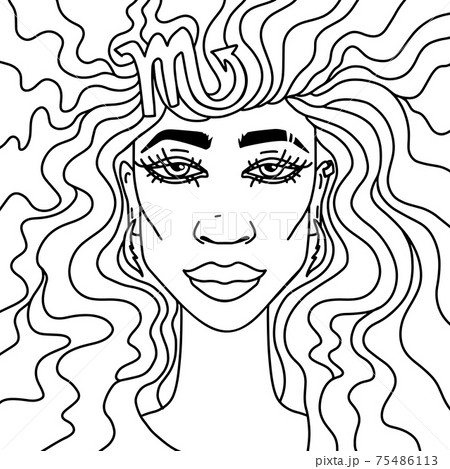 Scorpio girl portrait. Adult coloring. Zodiac sign. Vector illustration. 75486113