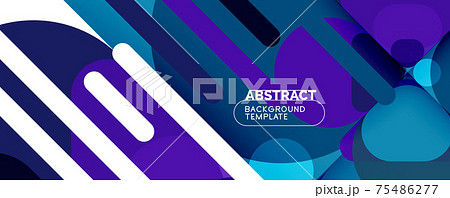 Flat geometric round shapes and dynamic lines, abstract background. Vector illustration for placards, brochures, posters and banners Flat geometric round shapes and dynamic lines, abstract background. Vector illustration for placards, brochures, posters and banners 75486277