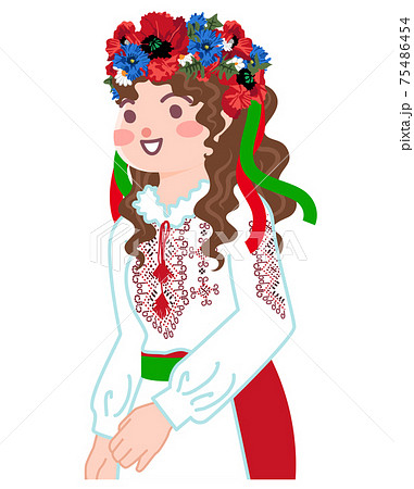 ウクライナの民族衣装を着ている女性のイラスト素材