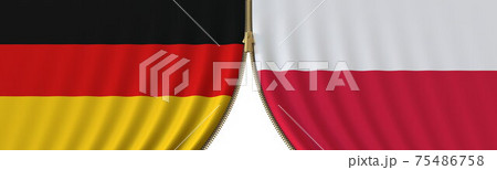 Flags of Germany and Poland and closing or opening zipper between them. Political negotiations or interaction conceptual 3D rendering Flags of Germany and Poland and closing or opening zipper between them. Political negotiations or interaction conceptual 3D rendering 75486758