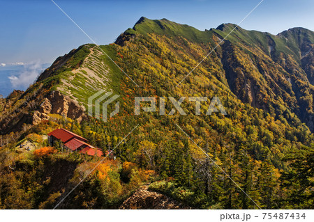 紅葉の北アルプス・爺ヶ岳と冷池山荘 75487434