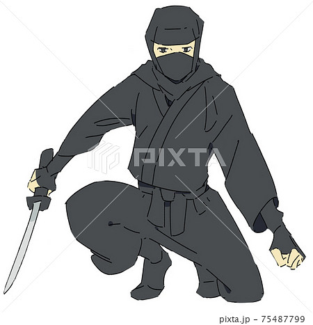 小刀で戦う体制の忍者のイラスト素材