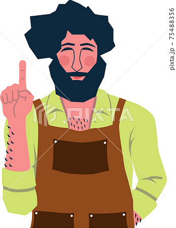 男性　職人　エプロン　指さし　ワンポイントポーズ　上半身　イラスト　 75488356