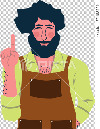 男性　職人　エプロン　指さし　ワンポイントポーズ　上半身　イラスト　 75488356