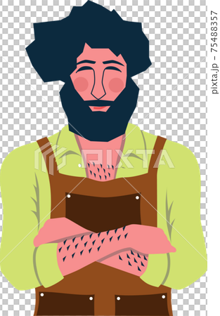 男性　職人　エプロン　腕くみポーズ　上半身　イラスト　 75488357