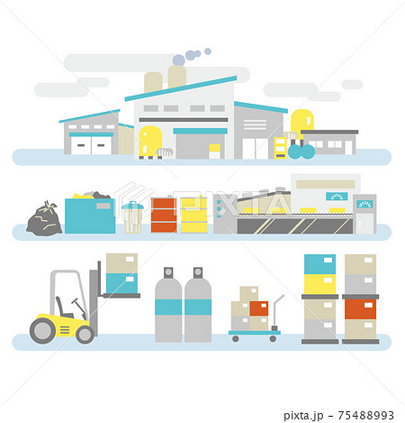 工場風景 全景 機械や積荷のイラスト素材 工場風景 全景 機械や積荷のイラスト素材