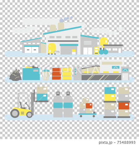 Factory scenery, panoramic view, machines and cargo 75488993