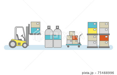 工場風景 機械や積荷 フォークリフトのイラスト素材
