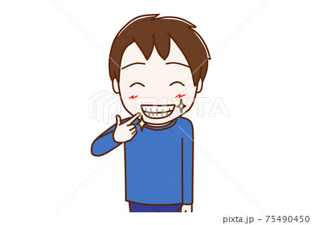 白いピカピカの歯を自慢しながら笑顔になる少年のイラスト素材