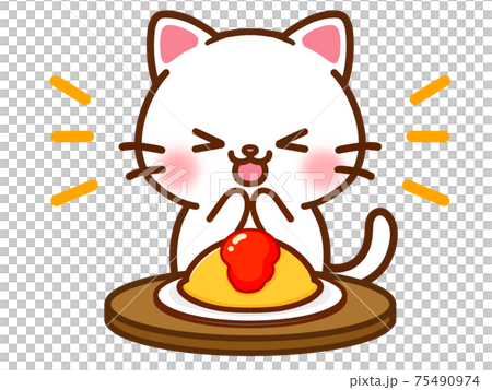 食事中の猫のイラスト素材5のイラスト素材