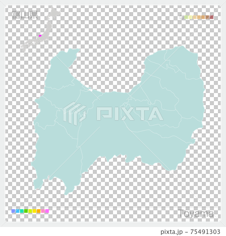富山県の地図・Toyama（市町村・区分け） 75491303