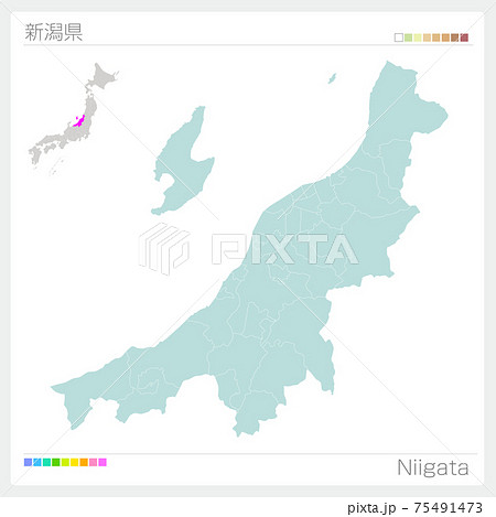 新潟県の地図 Niigata 市町村 区分け のイラスト素材