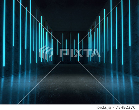 Empty space for products show in dark room with Neon lights.  75492270