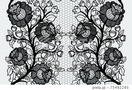 Wide seamless black lace ribbon with roses. 75492293