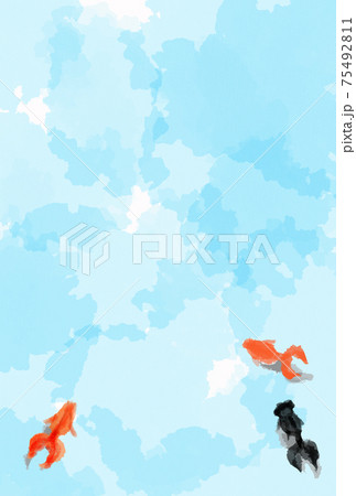 金魚が泳いでいる夏イメージの背景イラスト 縦のイラスト素材