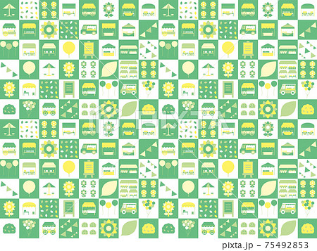 シンプルな夏のフリーマーケットのパッチワーク風の背景パターン 緑色と黄色のバージョンのイラスト素材