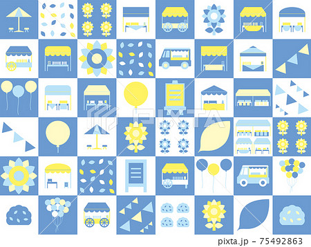 シンプルな夏のフリーマーケットのパッチワーク風の背景パターン 青色と黄色のバージョンのイラスト素材