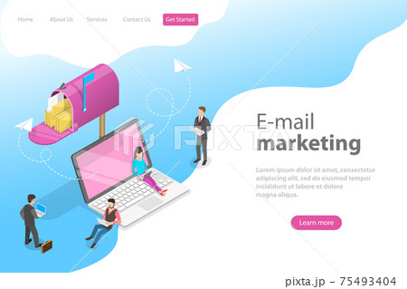 Isometric vector landing page template for e-mail marketing, product promoting. 75493404
