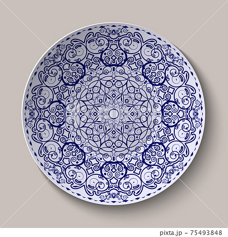 Round Blue Floral Ornament Chinese Style のイラスト素材