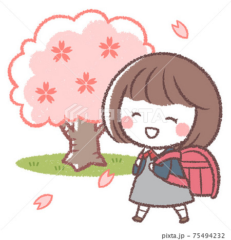 入学式の桜と女の子 75494232