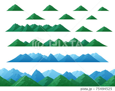 山の風景イラスト シームレスな背景と素材のセットのイラスト素材