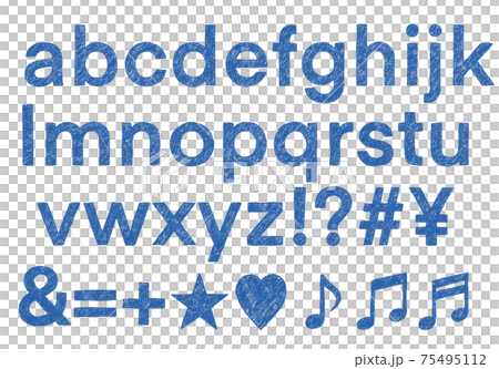 Set of blue symbols and lowercase alphabets (handwritten style) 75495112