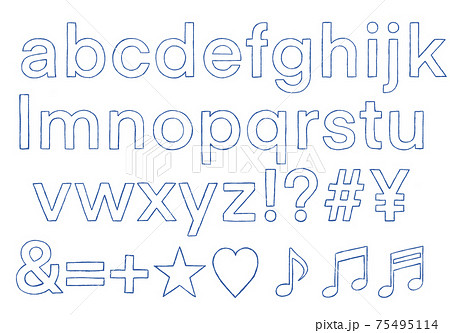 青の記号や小文字アルファベットのセット 枠線 のイラスト素材